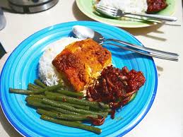 (clockwise from top left) tahu tempeh sambal belado, coconut jelly, gado gado and nasi lemak with french poulet leg from coconut club. Salmon Nasi Lemak Zinnamon