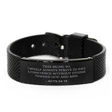 Christian Black Bracelet,, Acts 24:16 This Being So, I Myself Always Strive  To Have A, Motivational Bible Verse Gifts For Men Women | Happymefamily