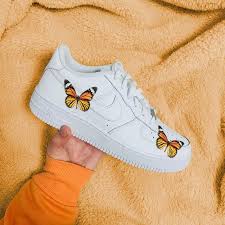 Nike Air Force 1 With Orange Butterflies By Tony In 2020 Nike Air Shoes Nike Air Butterfly Shoes