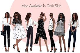Black White Girls 3 Light Skin In 2020 Black And White Girl Fashion Illustration Clipart Black And White