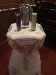 Unity Sand Ceremony Table Pedestal Was Draped And Tied At Center With Coordinating Ribbon Unity Sand Ceremony Table Unity Sand Ceremony Sand Ceremony