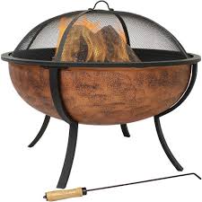 Large outdoor wood burning fire pit. Sunnydaze Outdoor Portable Camping Or Backyard Large Round Fire Pit Bowl With Spark Screen Wood Grate And Log Poker 32 Copper Finish Target