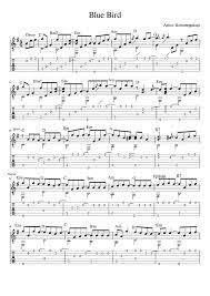 Blue and grey guitar tabs. Blue Bird Naruto Shippuden Fingerstyle Guitar