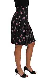 New look floral skirts for women , high waisted denim shorts Black Rose Print Floral Knee Length Skirt Dolce Gabbana Brandsgateway