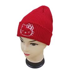 Hello Kitty Knitted Hat Women Winter Beanie Embroidery Plush Hat Kawaii  Outdoor Cuffed Skull Hat Warm Beanies Ski Bonnets Hats