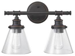 Enjoy free shipping on most stuff, even big stuff. Parker 2 Light Oil Rubbed Bronze Vanity Light With Clear Glass Shades Bathroom Vanity Lighting By Buildcom Houzz