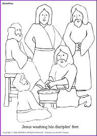 Glue a small piece of fabric on the cloth on the worksheet. Coloring Jesus Washing Disciples Feet Kids Korner Biblewise