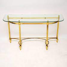 Vintage mid century modern hollywood regency brass console table. 1970s Vintage Brass And Glass Console Table For Sale At 1stdibs