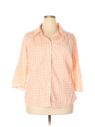 Details About St Johns Bay Women Pink Short Sleeve Button Down Shirt 1 X Plus