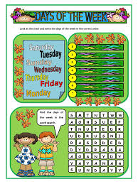 Differentiate the 2 days of the weekend from the 5 weekdays. Look At The Chart And Write The Days Of The Week In The Correct Order