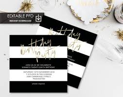 Black And White Invitation Card Template Printable Birthday Party Invitation Editable Pdf Template Unisex Birthday Invite Male Invitation Black White Stripe Gold Foil Birthday Party Invitations Printable Birthday Party Invitations Black Invitation