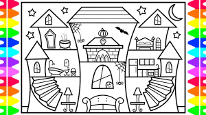 Learn how to draw halloween house pictures using these outlines or print just for coloring. How To Draw A Halloween House For Kids Halloween House Drawing And Coloring Pages For Kids Youtube