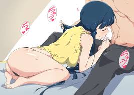 umanosuke, kitakami reika, idolmaster, idolmaster million live!, commentary  request, highres, 1boy, 1girl, ass, barefoot, black panties, black pants,  blue hair, breasts, censored, closed eyes, fellatio, grabbing  anothers hair, hetero, holding ...