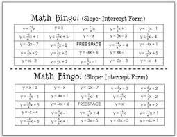 Matho Math Bingo Writing Linear Equations In Slope Intercept Form Writing Linear Equations Writing Equations Equations