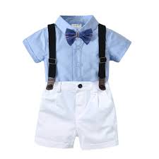 Baby Boys Formal Clothes 100 Cotton Children Suits Little Boys Blue Bow Tie Shirt And White Suspenders Shorts Set For Birthday Clothing Sets Aliexpress