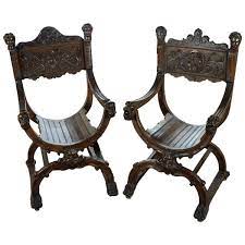 19th Century Carved Walnut Roman Chairs A Pair Carving Chair 19th Century