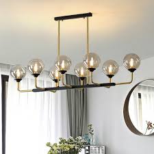 8 Bulbs Bedroom Island Light Modern Black Gold Pendant Lighting Fixture With Orb Amber Glass Shade Takeluckhome Com