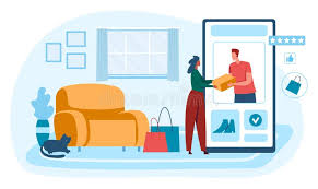 Comprar En Línea Pagar Y Recibir Paquetes En Casa Ilustración del Vector -  Ilustración de producto, internet: 239563068