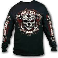 Mens Black Lucky 13 Long Sleeve Motorcycle Shirt Motor Skull Mens Long Sleeve Tee Motorcycles Shirt Long Sleeve Shirts
