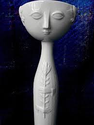 Bjorn Wiinblad Studio Line by Rosenthal-PAIR of 14 1/2" Eva vases, Germany 