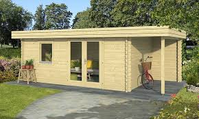 Abri Portland 16a Madriers 44mm Avec Auvent Abri Jardin Toit Plat Abri De Jardin Abri De Jardin Bois