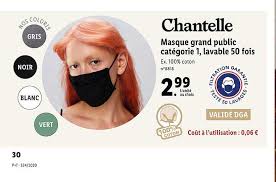 Ce masque 3 plis type ifthb1 est composé de 2 couches : Offre Masque Grand Public Categorie 1 Lavable 50 Fois Chantelle Chez Lidl