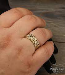 Men S Gold Unique Wedding Band By Weddingringsstore Mens Gold Wedding Band Two Color Gold Ri Mens Gold Wedding Band Emerald Wedding Band Unique Wedding Bands
