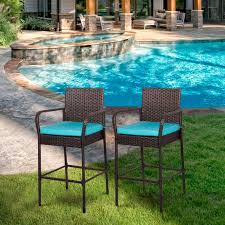 Patio bar table with storage. Kinbor Set Of 2 Patio Bar Stool Outdoor Wicker Barstool Backyard High Chair Pool Furniture With Cushions On Sale Overstock 25724837