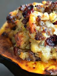 Stuffed Acorn Squash With Apple Cranberry Sausage Stuffing Happily Unprocessed Recipe Recipes Food Squash Recipes