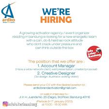 Bersama pic event melakukan follow up terhadap calon peserta event. Lowongan Kerja Ardan Komunika Bandung Januari 2020 Info Loker Bandung 2021