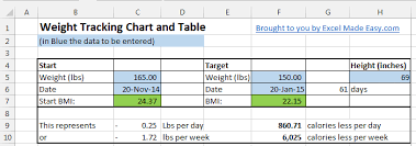 weight loss chart excel bulat