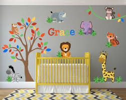 Zoo nursery decor, baby zoo decor, pink and grey, safari nursery, jungle nursery, elephant nursery art, giraffe nursery, hippo nursery, lion: Jungle Animal Safari Lion Giraffe Wall Decals Kids Stickers Etsy Safari Theme Nursery Jungle Nursery Decor Jungle Wall Decals