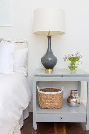 Gray Nightstand With Charcoal Gray Lamp Transitional Bedroom Bedroom Lamps Nightstand Bedroom Night Stands Gray Nightstand