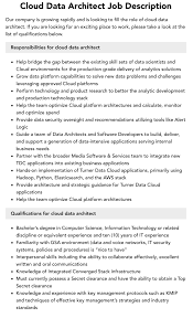 Cloud Data Architect Job Description | Velvet Jobs