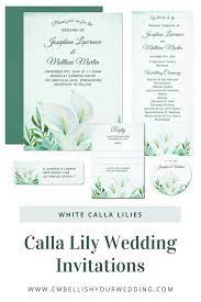 White Calla Lily Wedding Invitations Featuring A Watercolor Floral Lily Design And Monogra Lily Wedding Invitations Calla Lily Wedding Invitations Lily Wedding