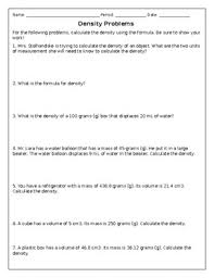 5º and 6º primary age: Density Practice Problems Worksheets Teaching Resources Tpt