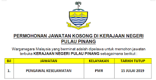 Jawatan kosong jabatan pendidikan negeri pulau pinang. Jawatan Kosong Di Kerajaan Negeri Pulau Pinang Dibuka Sehingga 15 Julai 2019