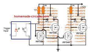 A simple high current spdt solid state dc relay or a dc ssr can be constructed using a couple of mosfets and an optocoupler, as shown in the digaram above. Spdt Solid State Relay Circuit Using Mosfets For Heavy Duty Loads
