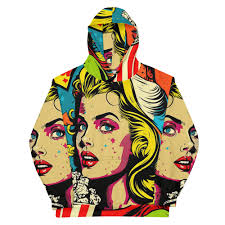 Pop Art All Over Print Unisex Hoodie, Vintage Gift, Comic Book Retro Hoodie 