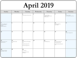April 2019 Calendar With Holidays Calendar Template Holiday Calendar 2019 Calendar