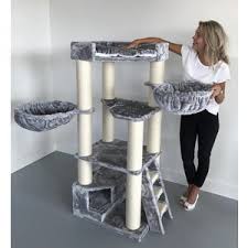 A stainless steel support pillar insures stability. Cat Tree Corner Coon Light Grey Rhrquality Com