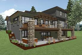 Homes built on a sloping lot on a hillside allow outdoor access from a daylight basement with sliding glass or french doors, and they have great views. Plan 64452sc House Plan For A Rear Sloping Lot Architectural Design House Plans Modern Lake House Sloping Lot House Plan