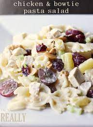 To serve, mound the salad on plates. Chicken Bow Tie Pasta Salad With Grapes And Cashews Recipe Pasta Salad Food Food Recipes