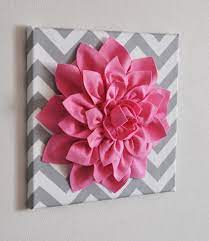 Pink Wall Flower Bright Pink Dahlia On Gray And White Chevron 12 X12 Canvas Wall Art Baby Nursery Wall Decor 34 00 Via Etsy Houseware Baby Wall Art Felt Flowers Flower Wall