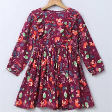 Fox Print Frill Dress Maroon Infants