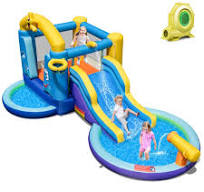 Ocean-Themed Bounce House Water Park Inflatable Water Slide with 735w  Blower, Ball Pit & Splash Pool for Kids Outdoor Fun