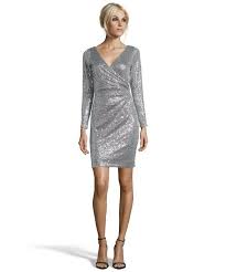 Aidan Mattox Silver Sequin Embellished Long Sleeve Cocktail Dress Bluefly Long Sleeve Cocktail Dress Designer Evening Dresses Long White Cocktail Dress