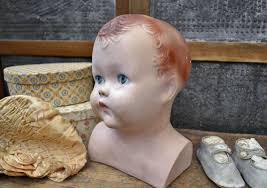 Antique Baby Bust Mannequin Counter Display with antique Bonnet*