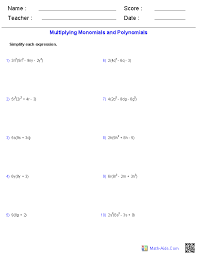 Algebra 1 Worksheets Monomials And Polynomials Worksheets