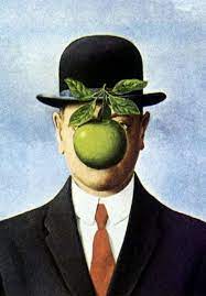 The great war (la grande guerre, 1964) is a variation on the son of man which represents only the upper torso and head of the bowler hatted man, with the apple completely hiding his face. Man Hat Apple Painting Painting Inspired